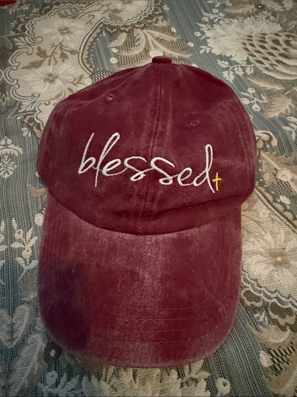 Blessed Embroidered Maroon Red Baseball Cap